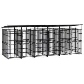 Outdoor Dog Kennel with Roof Steel 119 ftÂ² (Color: black)